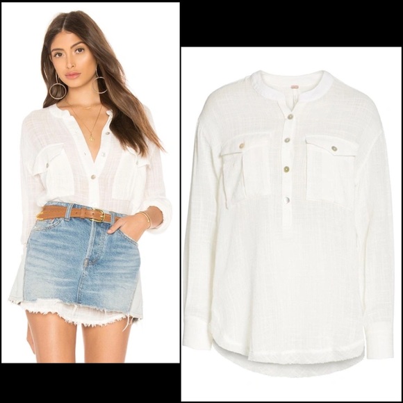 Free People White Lightweight Button Down Shirt - Picture 2 of 14